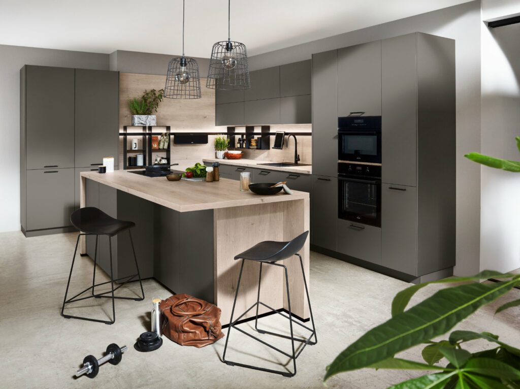 Nobilia Grey Matt Kitchen With Island 1 | German Kitchen Outlet Greenhill, Sheffield