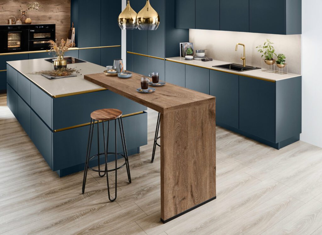 Nobilia Teal Matt Handleless Kitchen With Island 2 | German Kitchen Outlet Greenhill, Sheffield