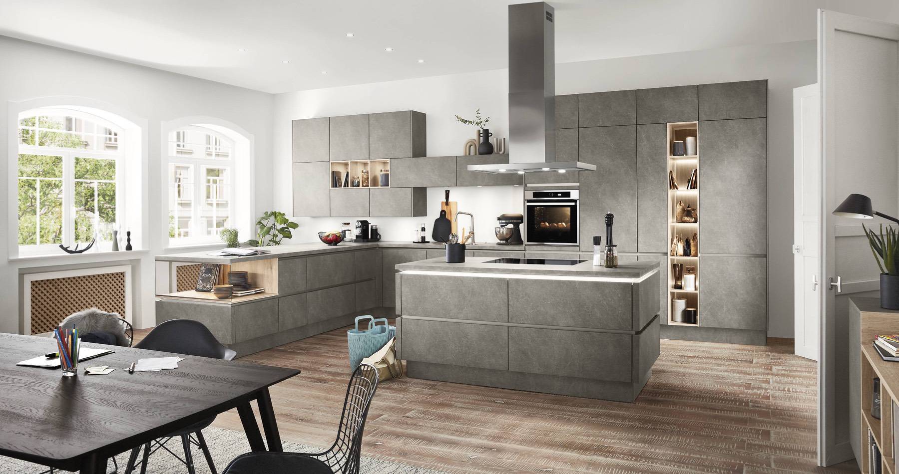 Nobilia Grey Concrete Handleless Kitchen | Lead Wolf, Gotham